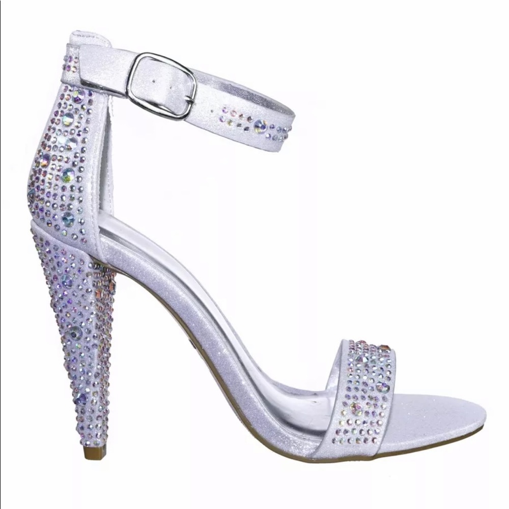🤩SALE Bamboo Silver Rhinestone Heels